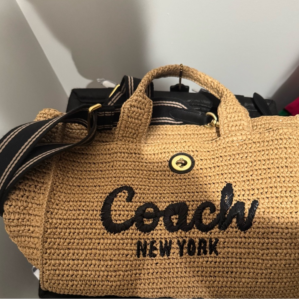 Coach Natural Woven Tote with Black Accents - Picture 5 of 7